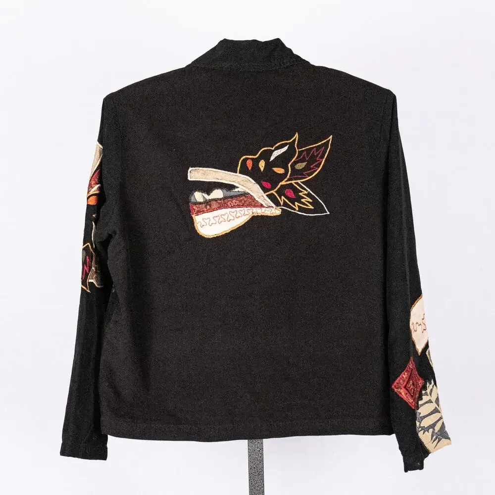 Vintage Embroidered Patchwork Corduroy Jacket Women's MEDIUM Boho Western Fall
